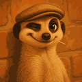 Mick the meerkat, in his flat cap, giving you a wink.